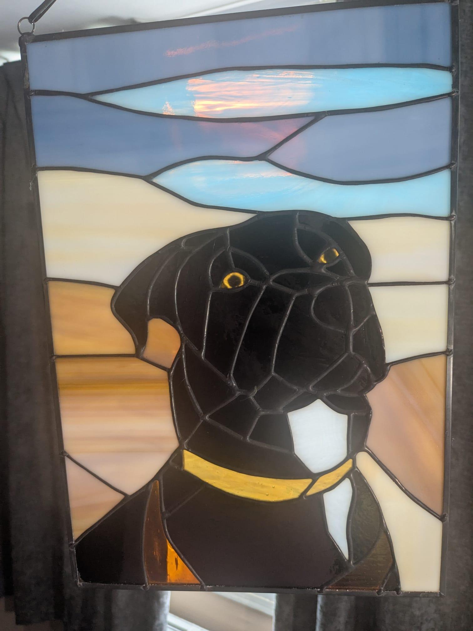 Stained glass black cat