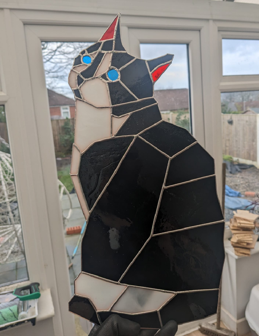 Stained glass black cat