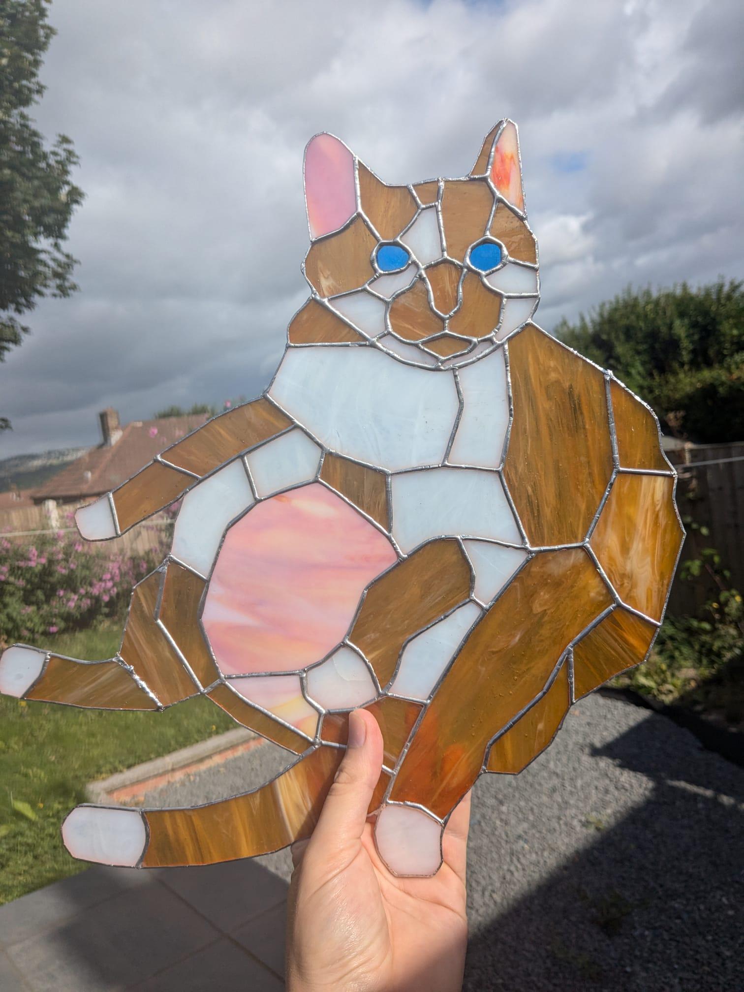 Stained glass orange cat