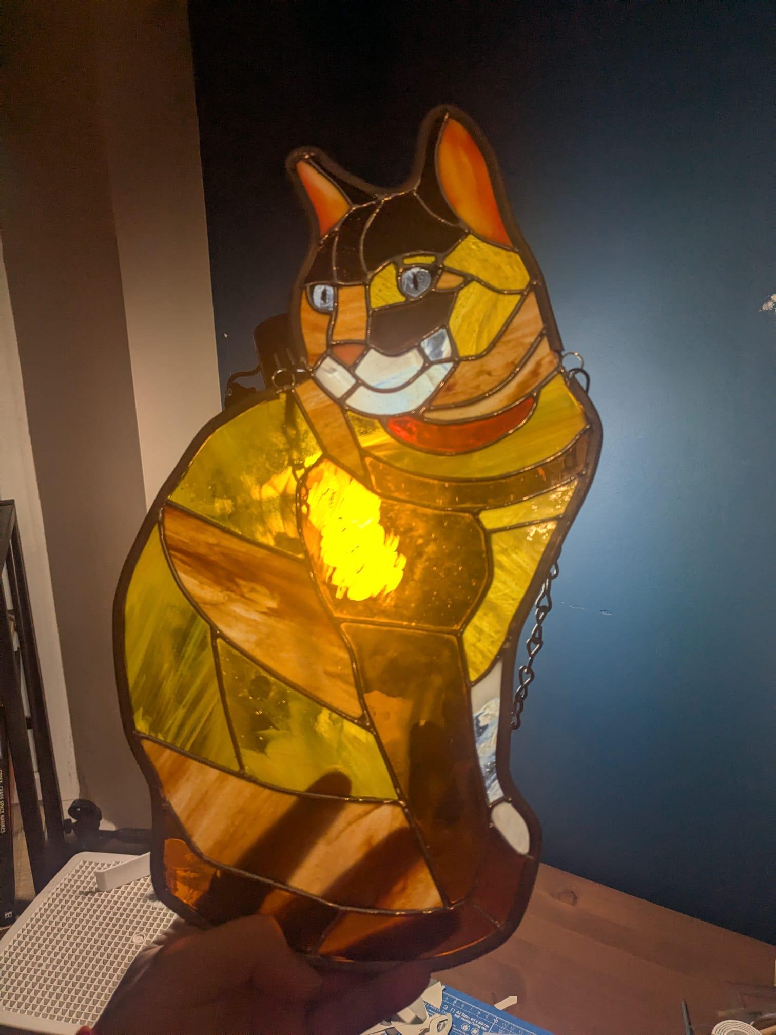 Stained glass orange cat