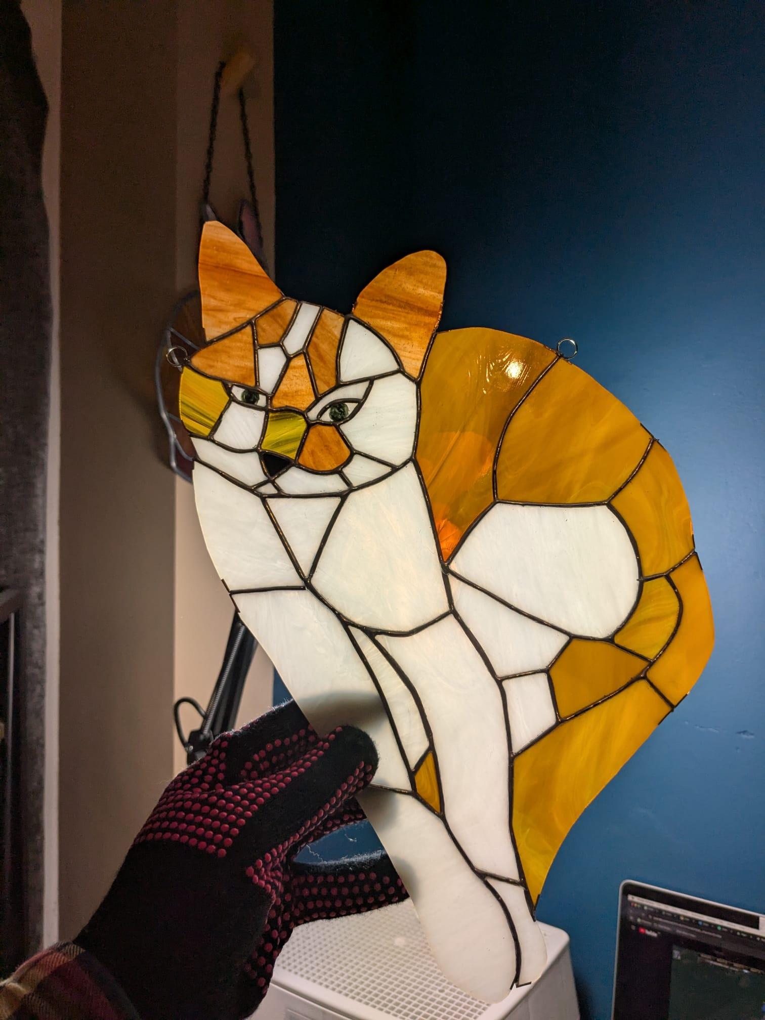 Stained glass orange cat